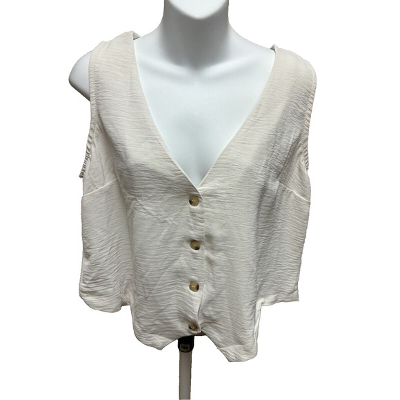 Rachel Paige Womens Vest Size XL Button Down V-neck Cream New Sleeveless Shirt - Picture 1 of 11